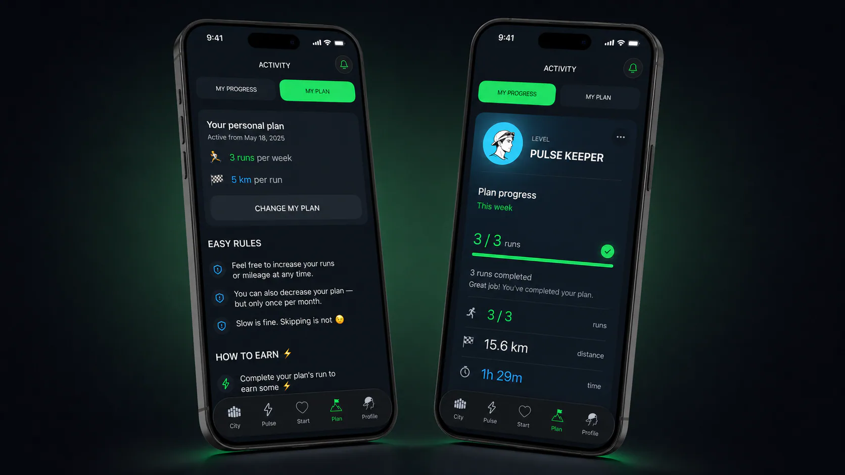 CREWA personal plan and progress screens